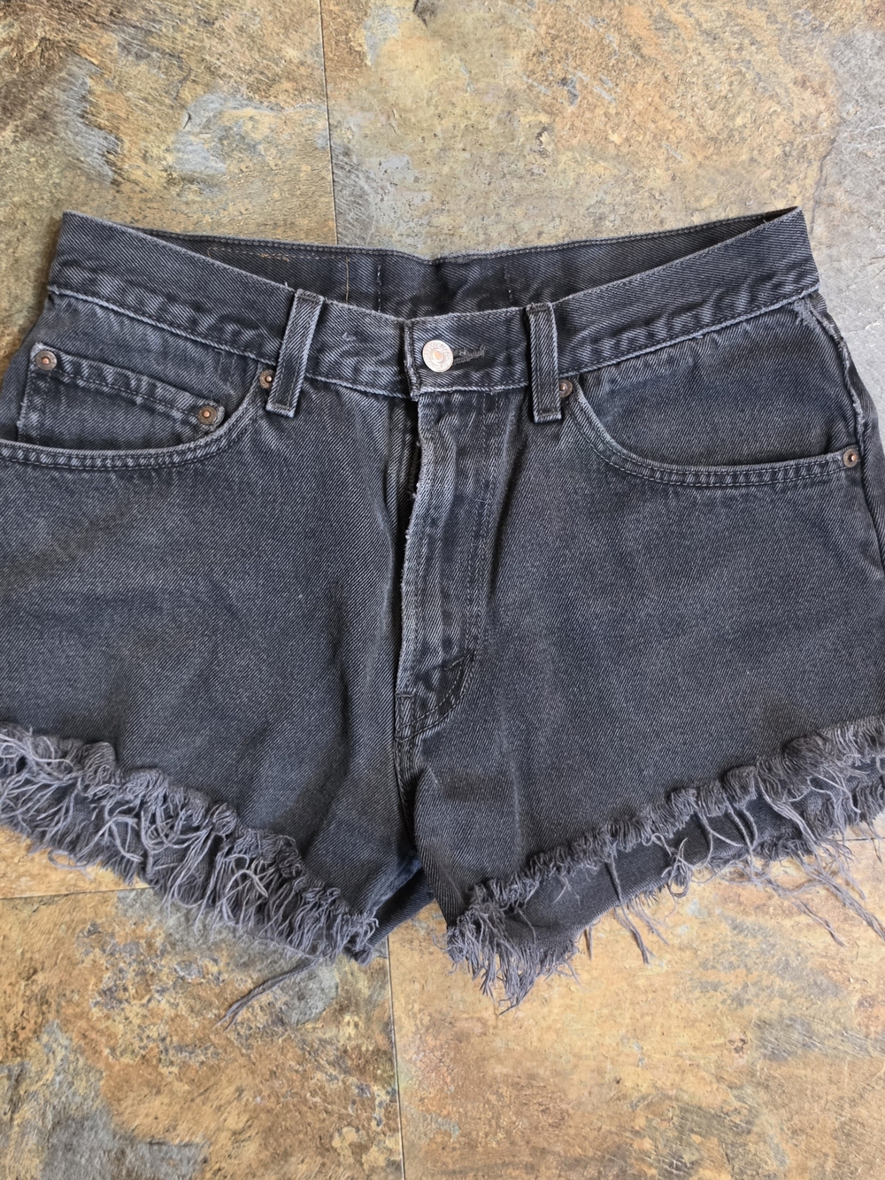 Levi's Black Frayed Hem Denim Shorts